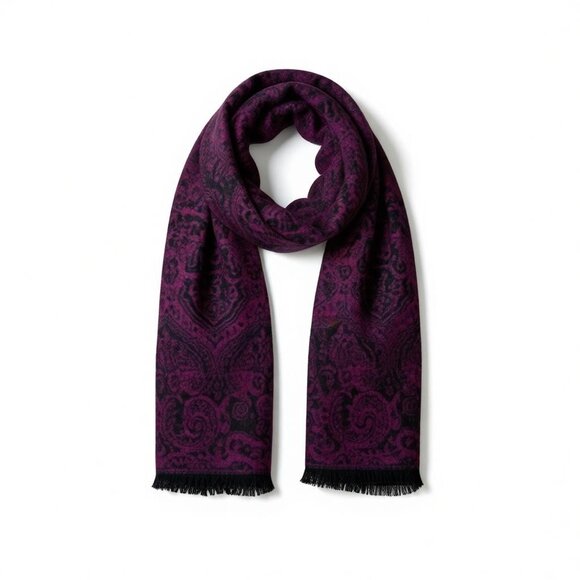 NWT - Saddlebred Purple & Black Paisley Scarf 74" Long 12.25" Wide Frayed Ends P - Picture 2 of 15